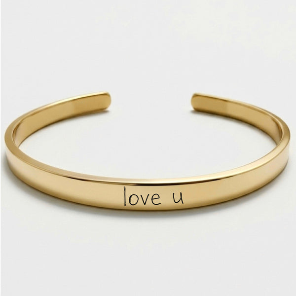 Bracelete 6mm dourada com gravação de texto manuscrito personalizada