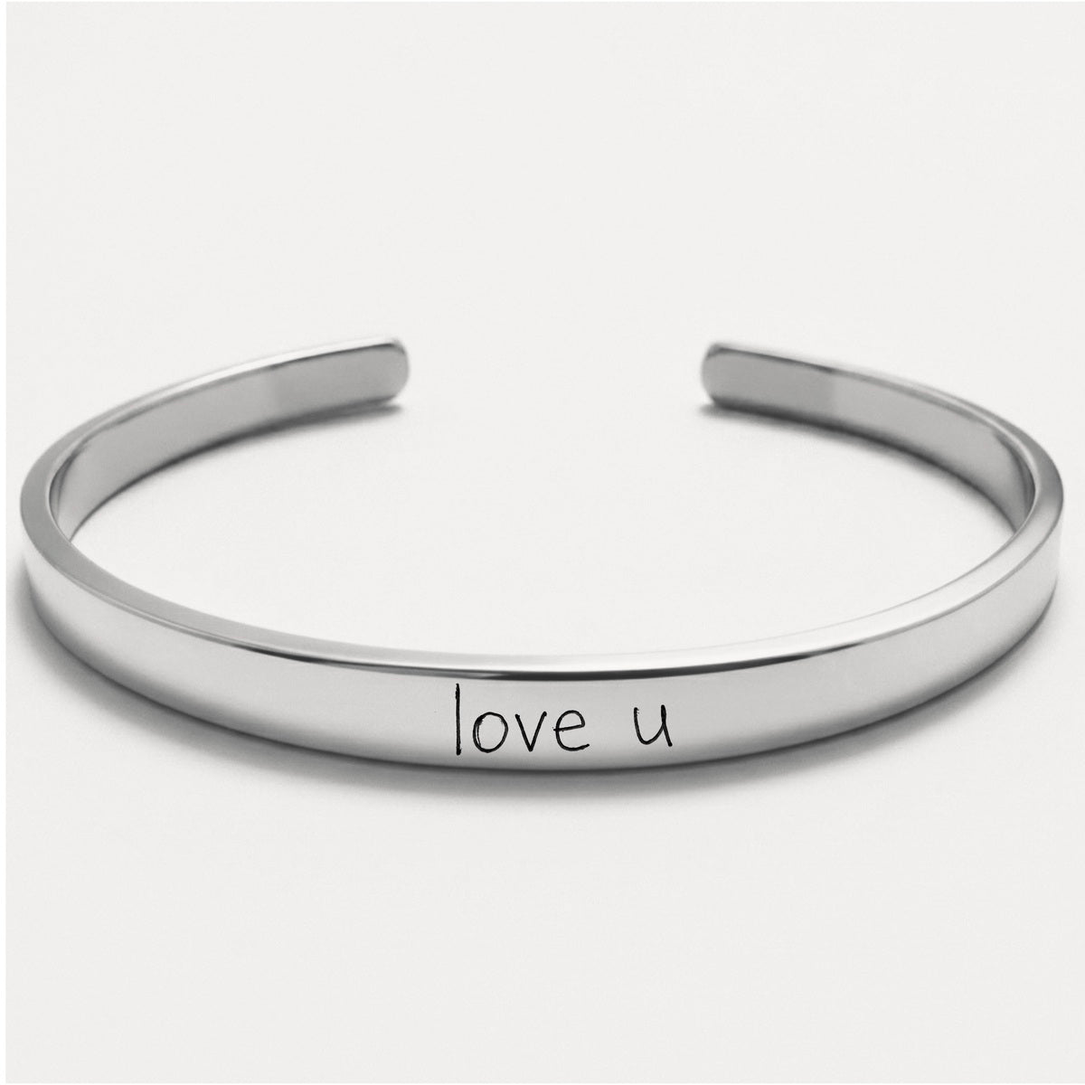 Bracelete 6mm prateada com gravação de texto manuscrito personalizada