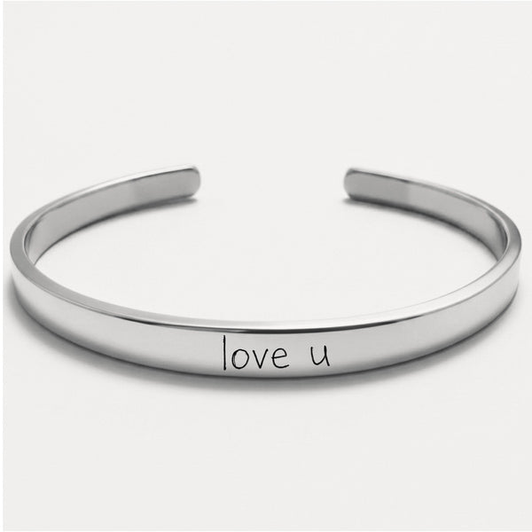 Bracelete 6mm prateada com gravação de texto manuscrito personalizada