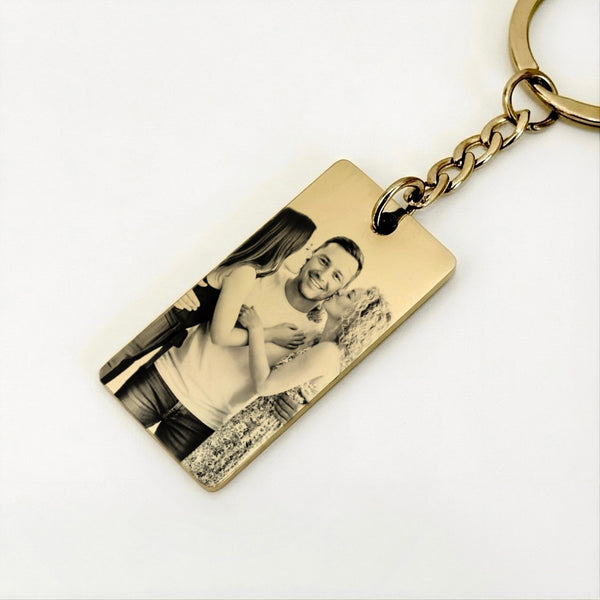 Porta-chaves retângulo dourado com fotografia personalizada