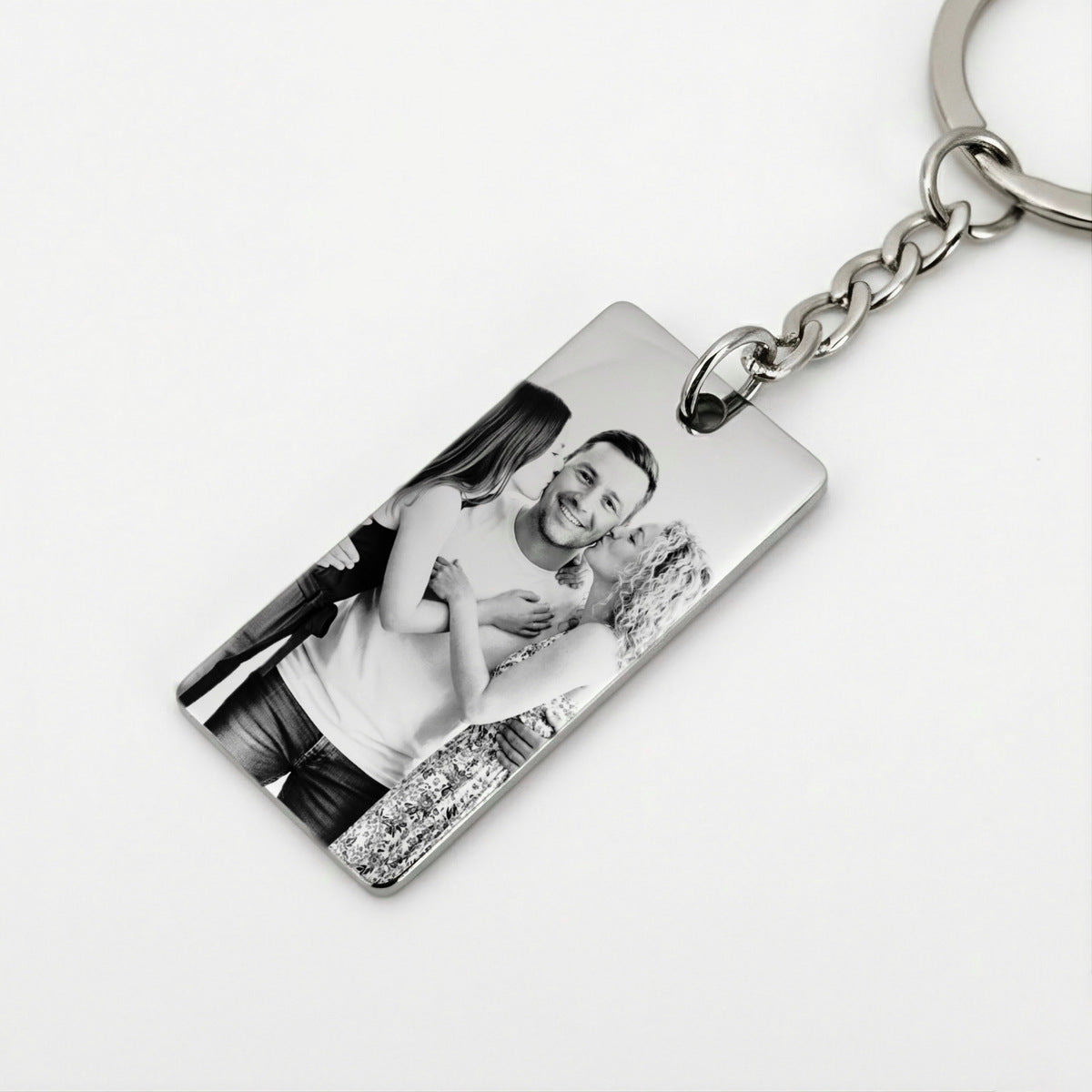 Porta-chaves retângulo prateado com fotografia personalizada
