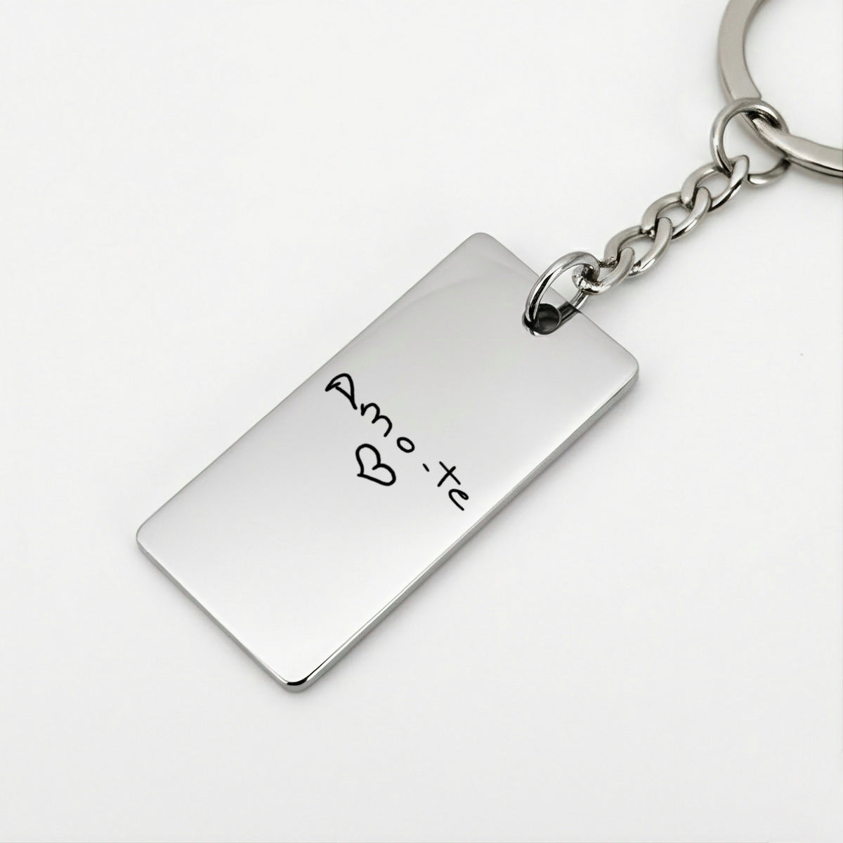 Porta-chaves retângulo prateado com gravação manuscrita personalizada