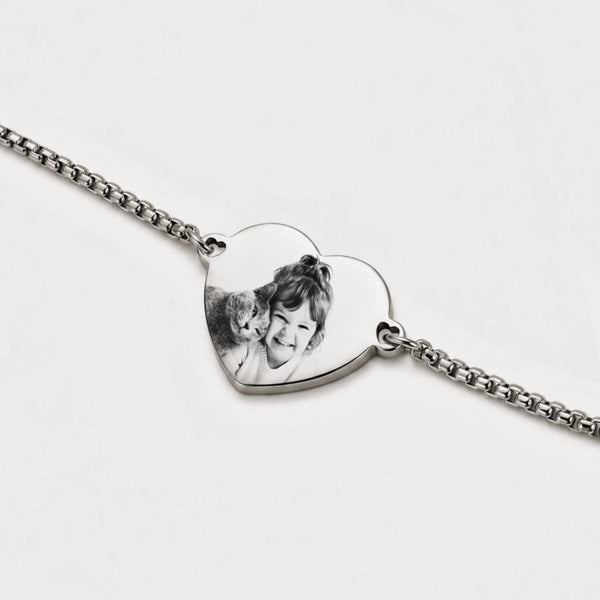 Pulseira coração prateada com fotografia personalizada