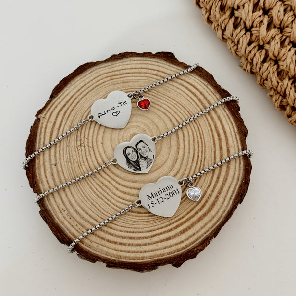 Pulseira coração prateada